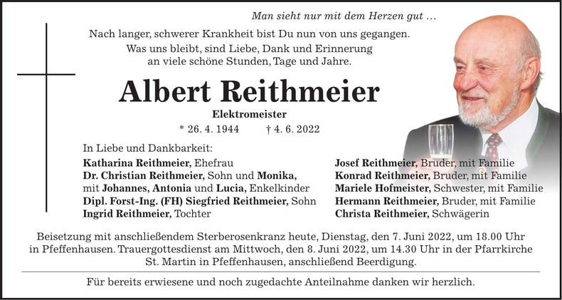 Traueranzeige Albert Reithmeier
