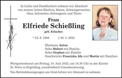 Traueranzeige Elfriede Schießling