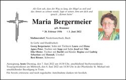 Traueranzeige Maria Bergermeier