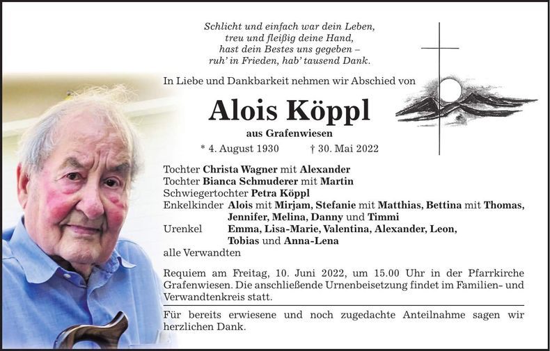 Traueranzeige Alois Köppl