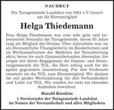 Traueranzeige Helga Thiedemann