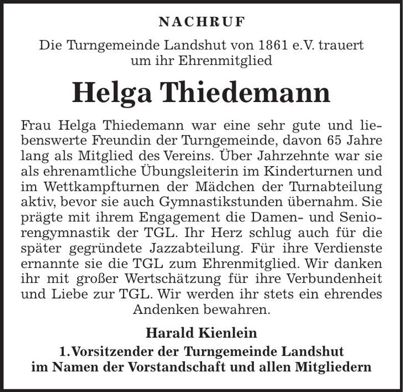 Traueranzeige Helga Thiedemann