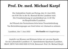 Traueranzeige Michael Prof. Dr. Med. Karpf