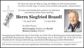 Traueranzeige Siegfried Brandl
