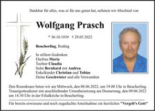 Traueranzeige Wolfgang Prasch