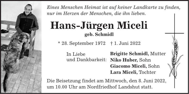 Traueranzeige Hans-Jürgen Miceli