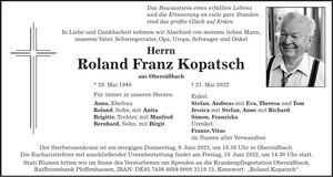 Traueranzeige Roland Franz Kopatsch