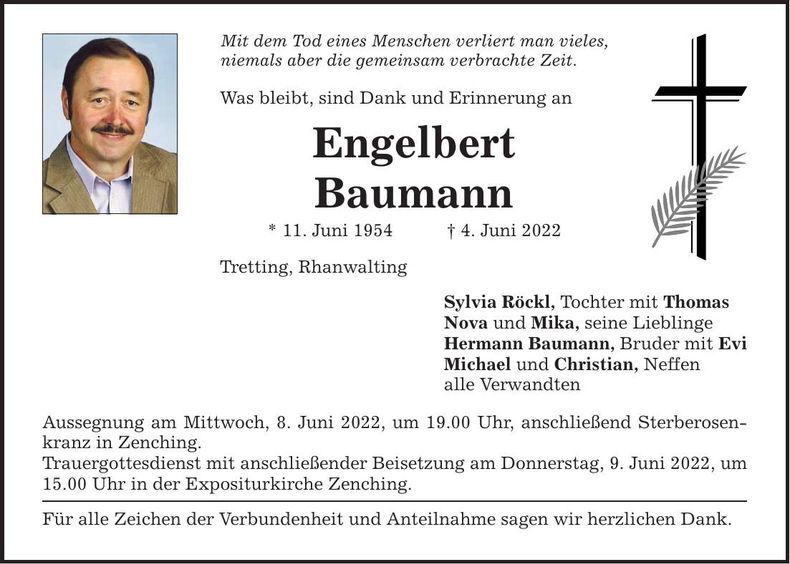 Traueranzeige Engelbert Baumann