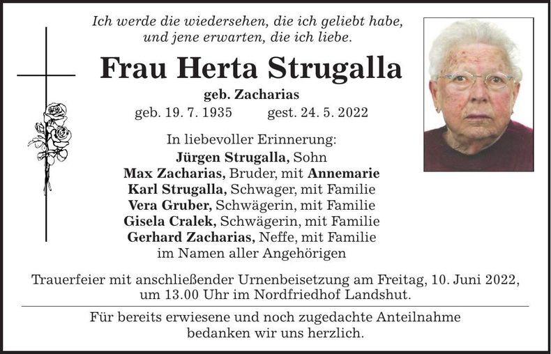 Traueranzeige Herta Strugalla