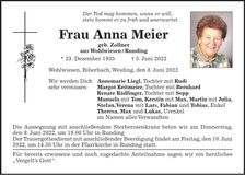 Traueranzeige Anna Meier