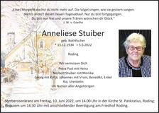 Traueranzeige Anneliese Stuiber