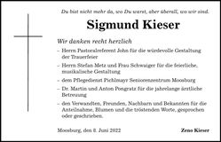 Traueranzeige Sigmund Kieser
