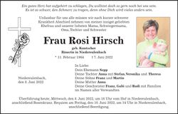Traueranzeige Rosi Hirsch