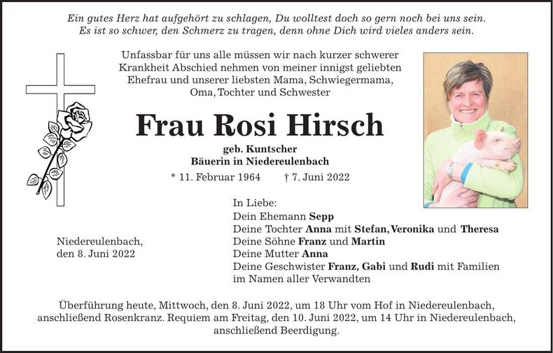 Traueranzeige Rosi Hirsch