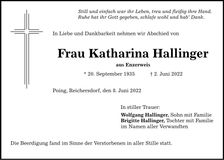 Traueranzeige Katharina Hallinger