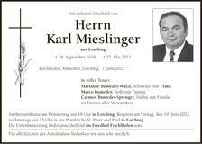 Traueranzeige Karl Mieslinger