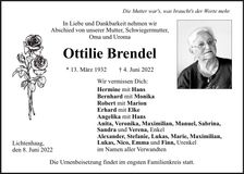 Traueranzeige Ottilie Brendel