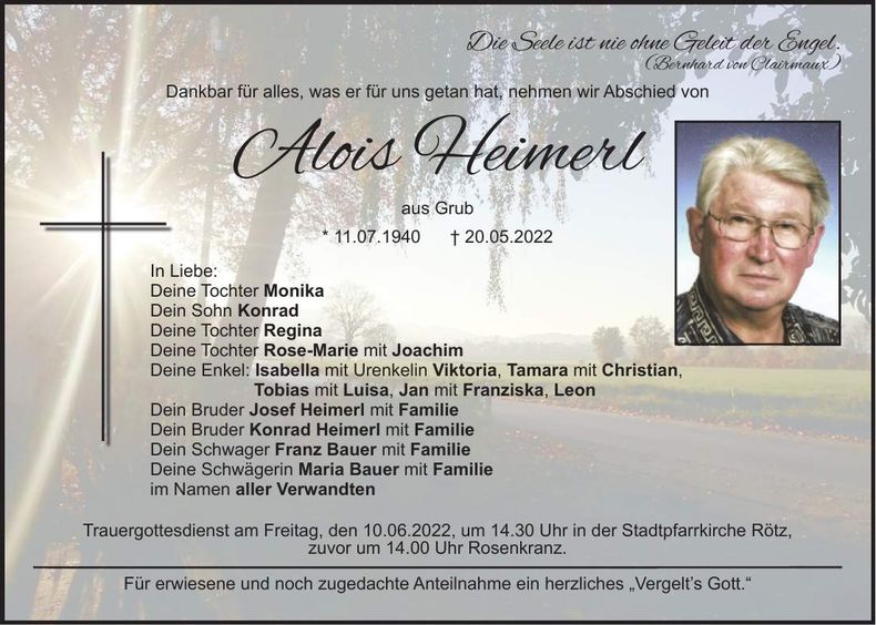 Traueranzeige Alois Heimerl