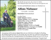 Traueranzeige Alfons Niebauer