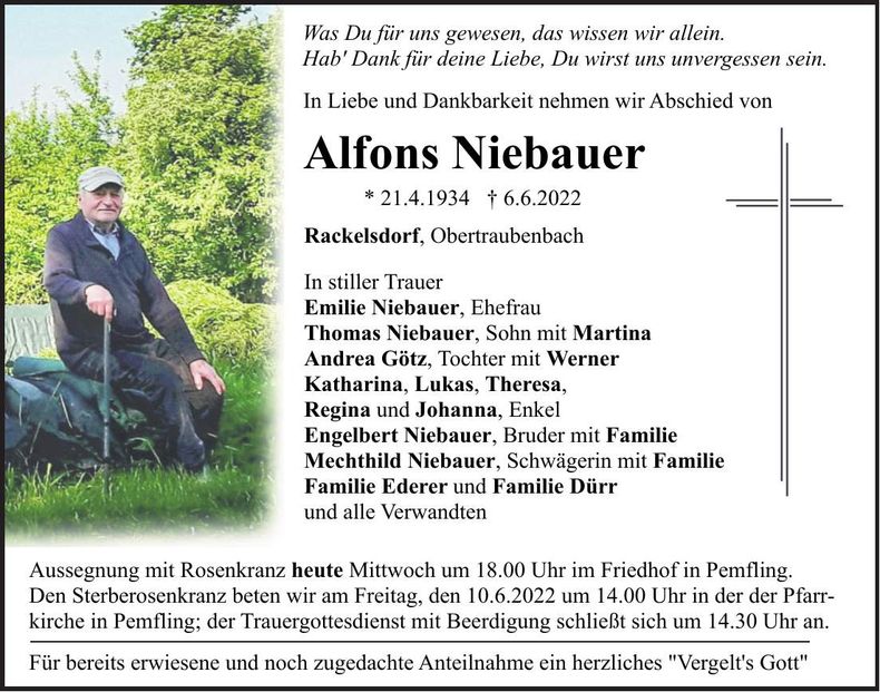 Traueranzeige Alfons Niebauer