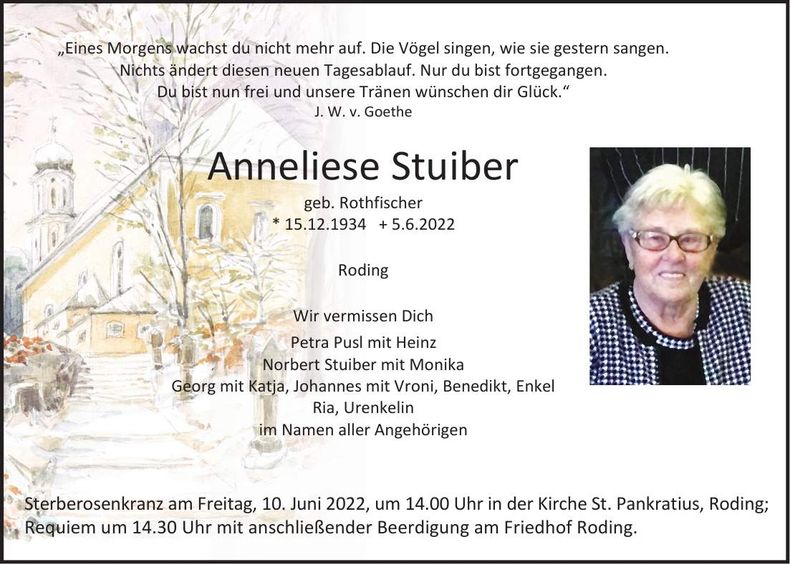 Traueranzeige Anneliese Stuiber
