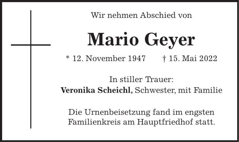 Traueranzeige Mario Geyer