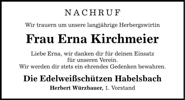 Traueranzeige Erna Kirchmeier