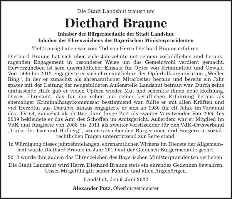 Traueranzeige Diethard Braune
