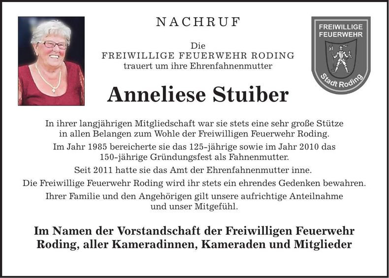 Traueranzeige Anneliese Stuiber