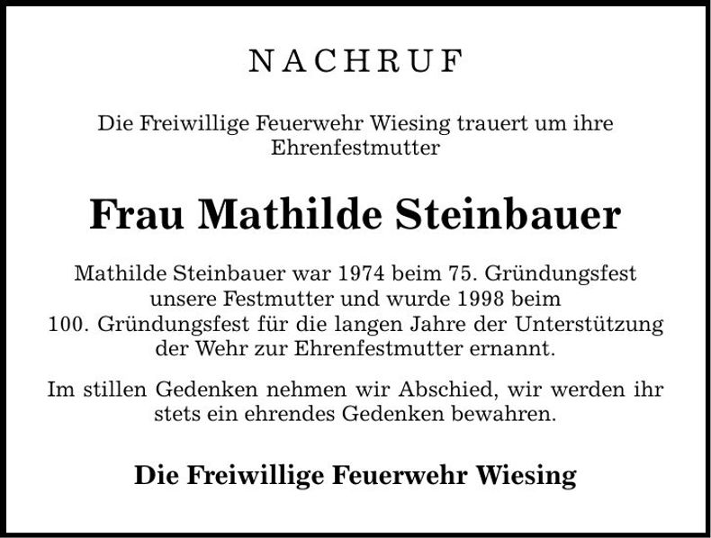 Traueranzeige Mathilde Steinbauer