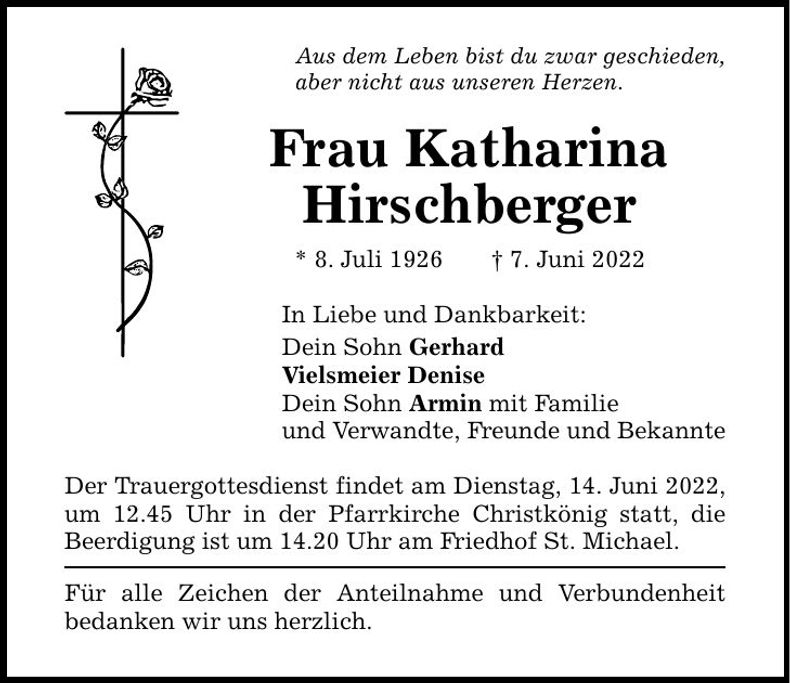 Traueranzeige Katharina Hirschberger