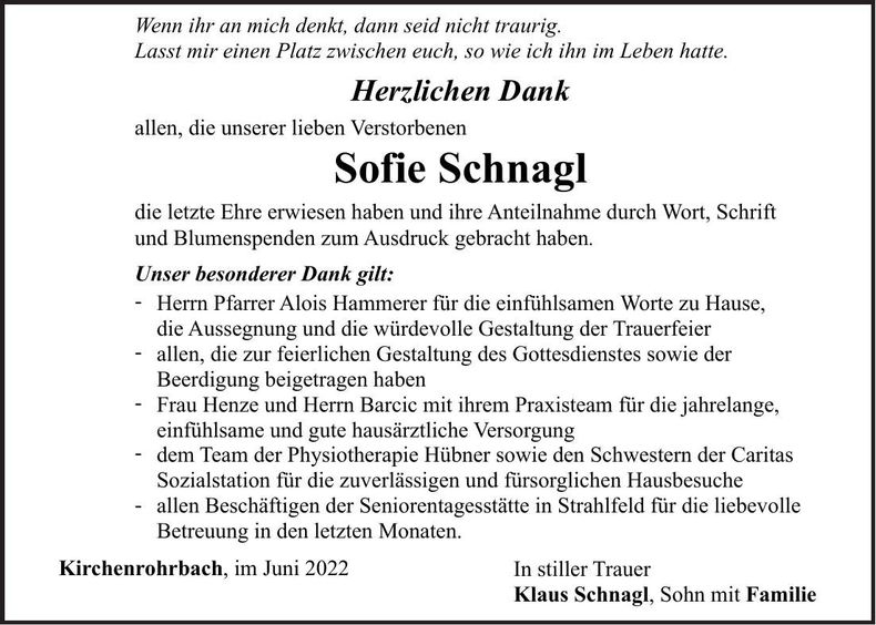 Traueranzeige Sofie Schnagl