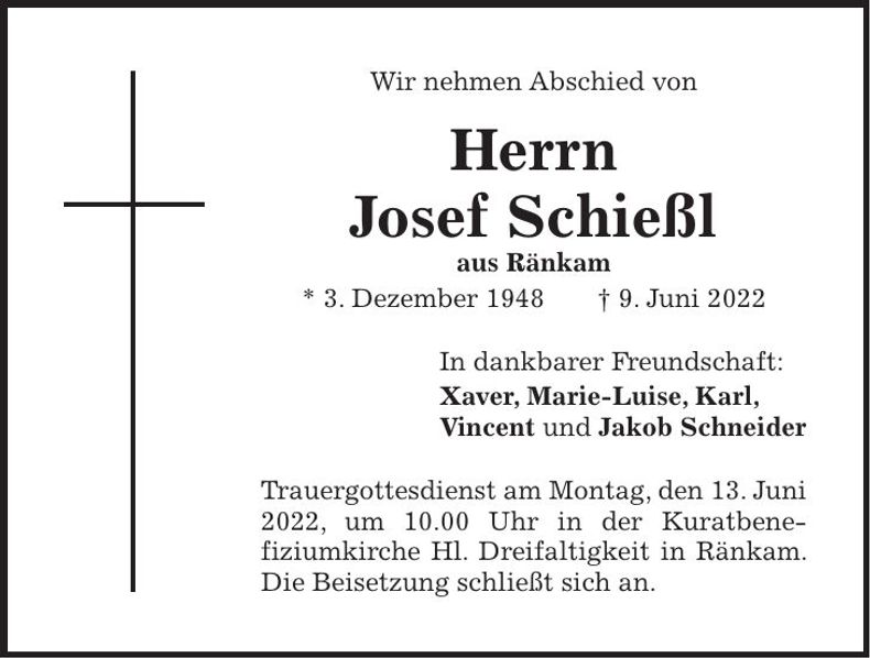 Traueranzeige Josef Schießl