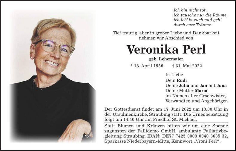 Traueranzeige Veronika Perl