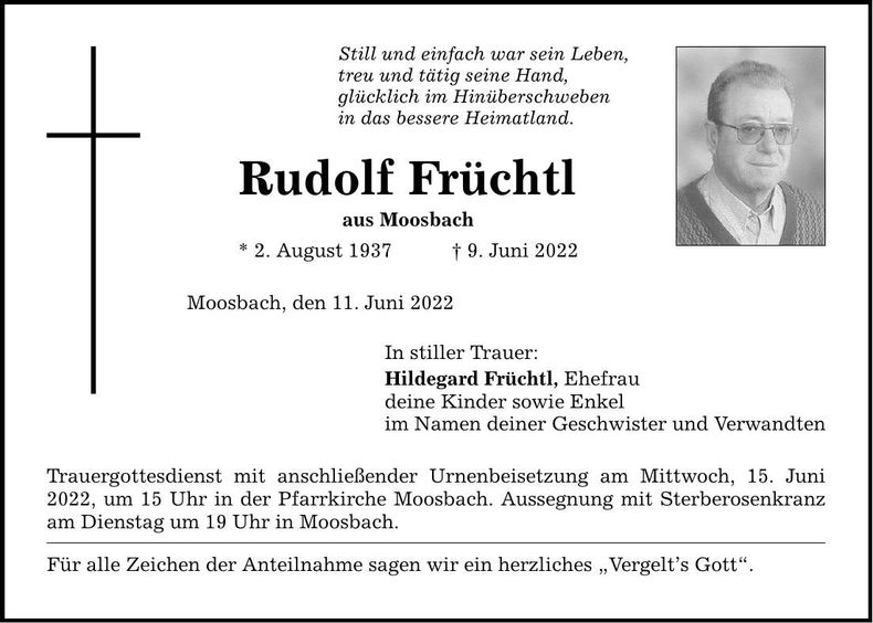 Traueranzeige Rudolf Früchtl