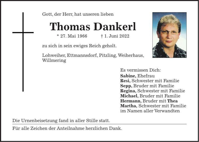 Traueranzeige Thomas Dankerl