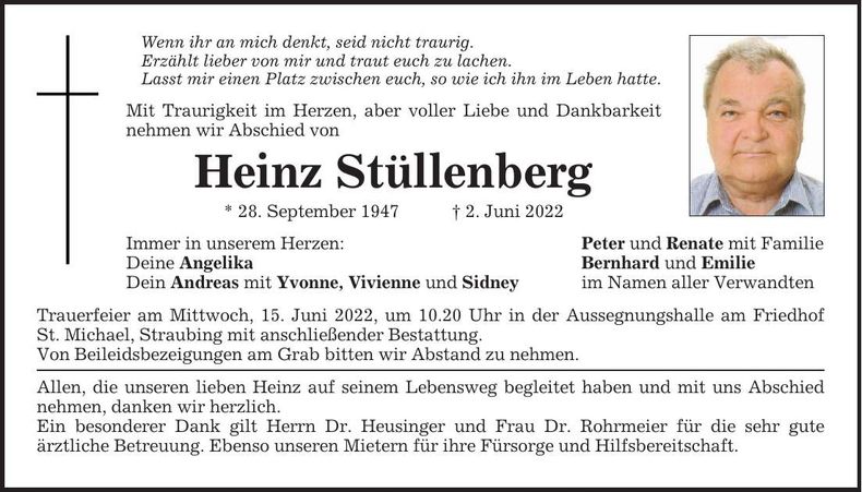 Traueranzeige Heinz Stüllenberg