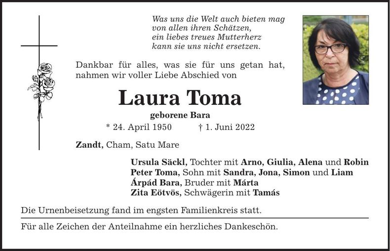 Traueranzeige Laura Toma