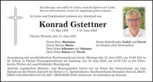 Traueranzeige Konrad Gstettner