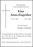 Traueranzeige Anna Eisgruber