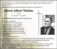 Traueranzeige Albert Nicklas