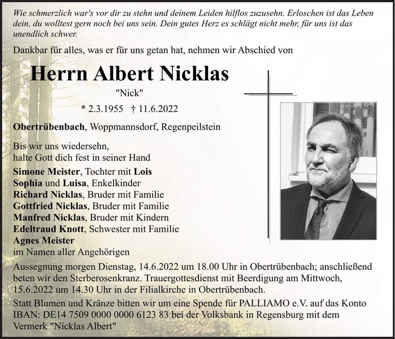 Traueranzeige Albert Nicklas