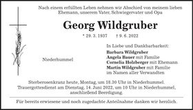 Traueranzeige Georg Wildgruber