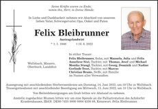 Traueranzeige Felix Bleibrunner