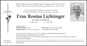 Traueranzeige Rosa Lichtinger