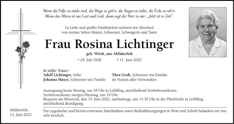 Traueranzeige Rosa Lichtinger