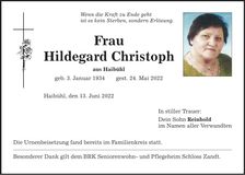 Traueranzeige Hildegard Christoph