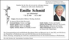 Traueranzeige Emilie Schmid