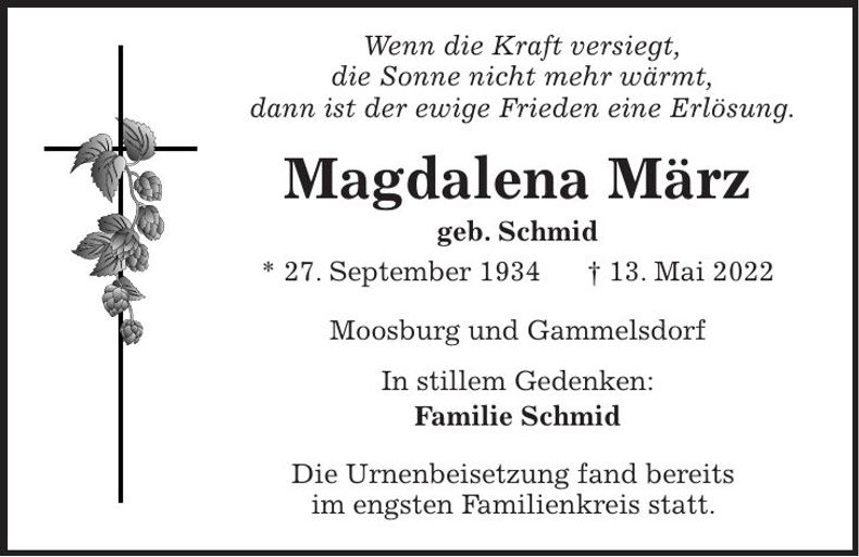 Traueranzeige Magdalena März