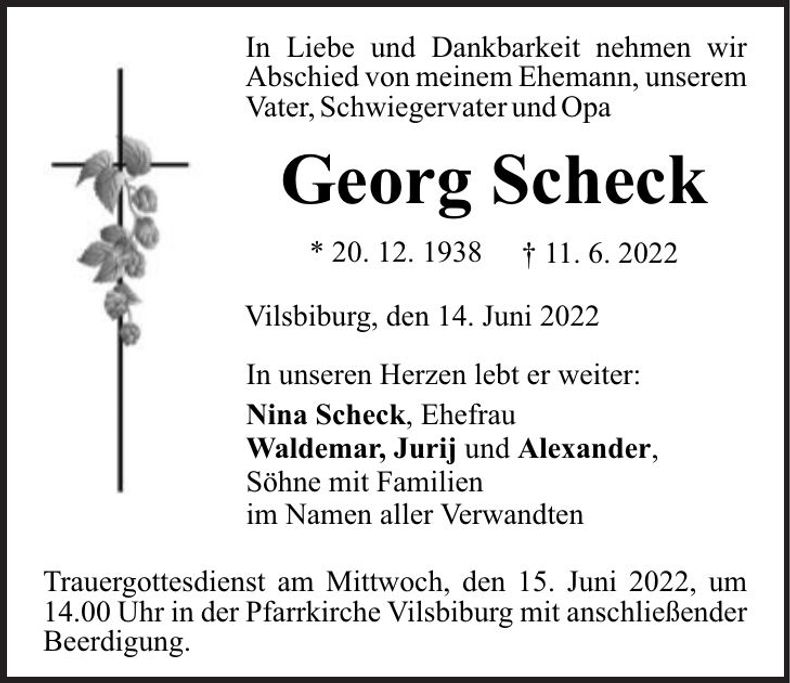 Traueranzeige Georg Scheck